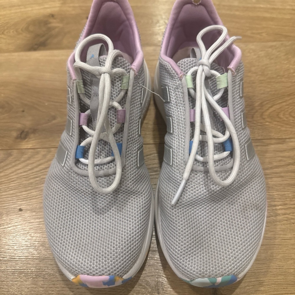 Adidas Racer Tr23 Lace Up Youth Girls Grey/ Purple Sneakers Casual Shoes Size 4